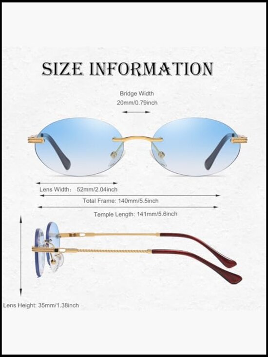 Metal Frame Retro Oval Sunglasses UV400 Protection Rimless main image 5